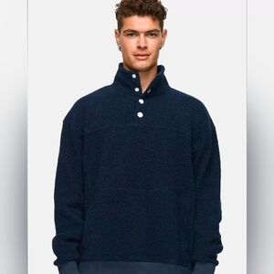 Outdoor Voices Navy Blue Wool Blend Megafleece Snap Pullover